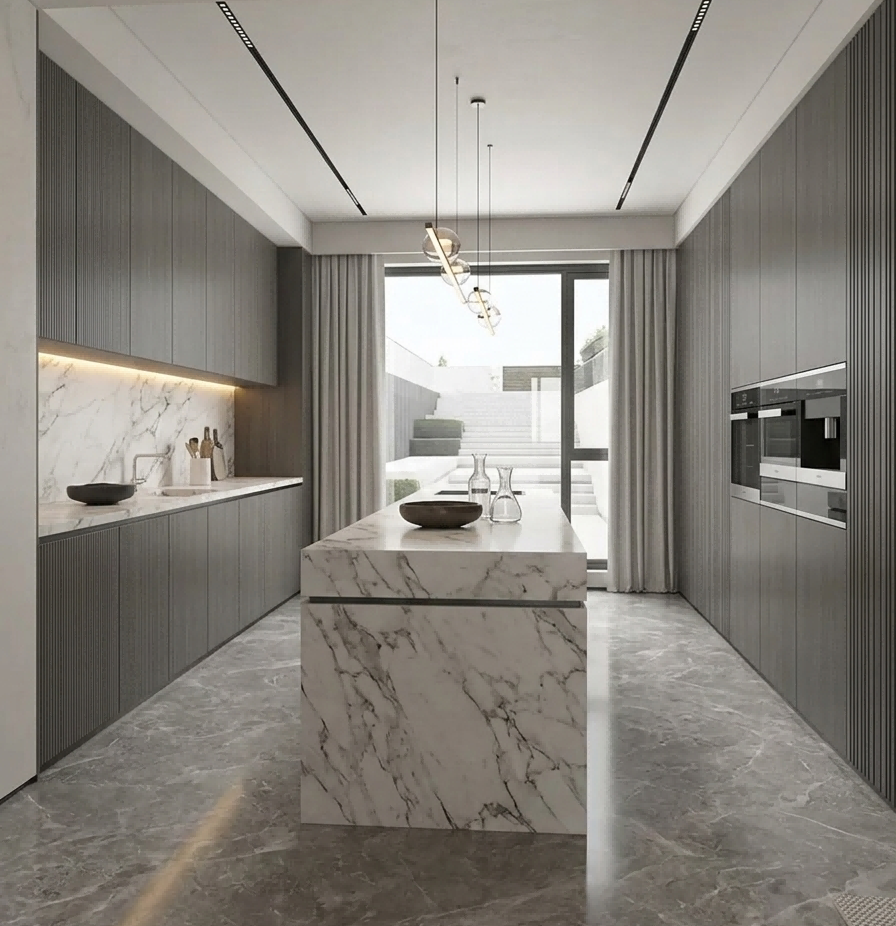 Kitchen featuring pure minimalist space design